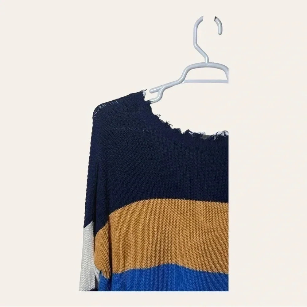 1284. Fate LONG SLEEVE SWEATER SIZE LARGE FACTORY‎ DISTRESSING COLOR BLOCK LG.